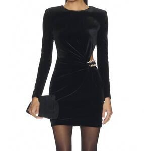 NEW SELF-PORTRAIT velvet embellished mini dress in black